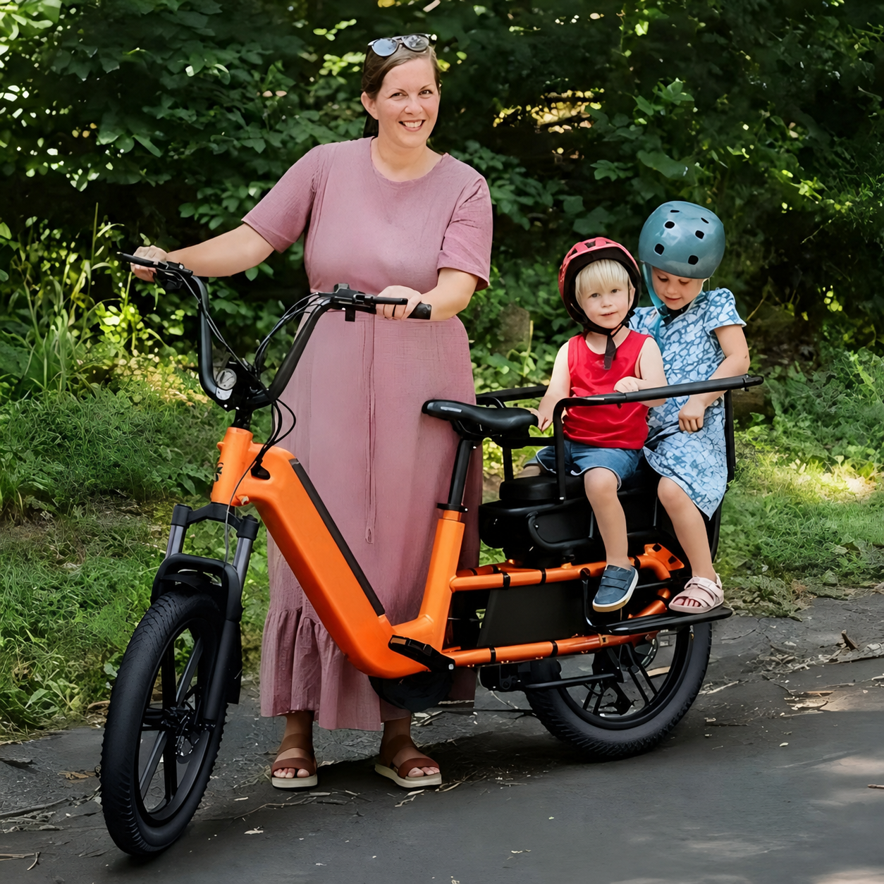Familie mit dem eRides Hove CargoBike und serienmässigem Kindersitzsystem